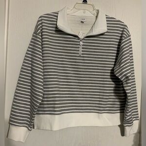 J.Crew Gray Stripe Quarter-Zip Pullover NWT